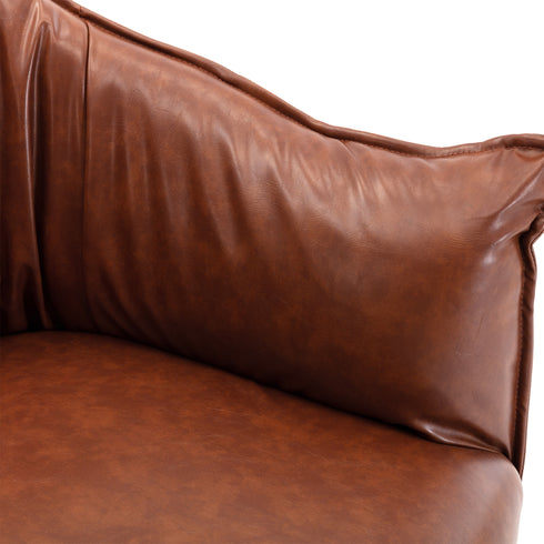 Kadar Leather Barrel Chair-Brown Modern Leather Chair | Accent Chairs | Kinwell Furniture | Barrel Chairs